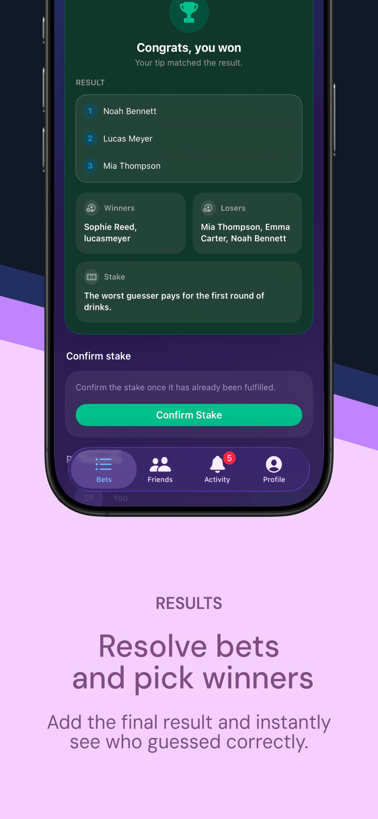 FriendBets friends screen