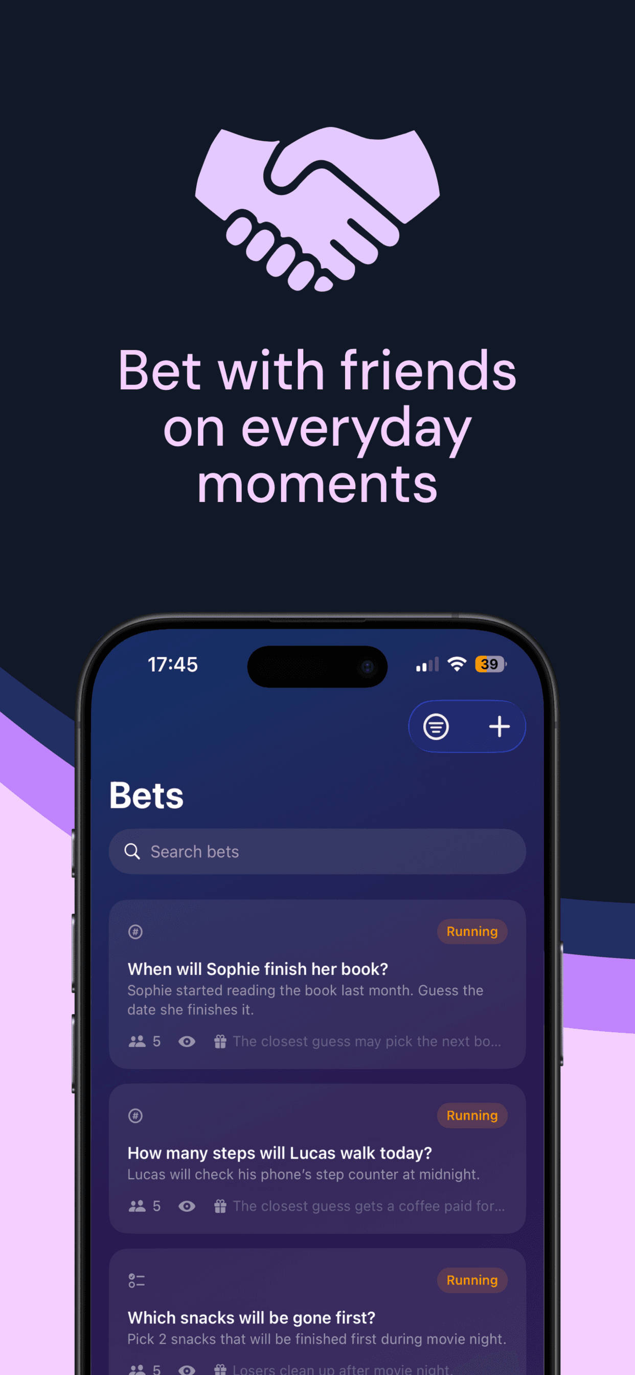 FriendBets home screen